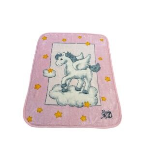 Vintage Baby Mink Blanket Pink  Plush Pegasus Horse Stars Warm 43" x 53"